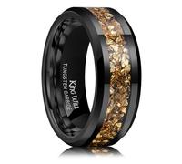 King Will Mens Black Tungsten Wedding Bands Gold Meteorite Inlay 8mm High Polished Beveled Edge Engagement Ring Comfort Fit, Size 11