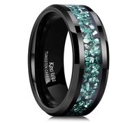King Will Mens Black Tungsten Wedding Bands Teal Meteorite Inlay 8mm High Polished Beveled Edge Engagement Ring for Couples Promise Ring Comfort Fit U 1/2 (10.5)