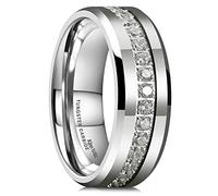 King Will Mens Cubic Zirconia Wedding Ring - Tungsten Carbide 8mm Comfort Fit Band, Polished Silver Engagement Anniversary Rings for Him X 1/2 (12)