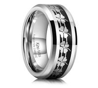 King Will Men's Gunmetal Tungsten Wedding Band 8mm Black Plated Four Leaf Clover Inlay Polished Beveled Edge Lucky Rings For Men Comfort Fit Z+1 (13)