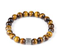 King Will Men's Natural Stone Bead Bracelet 10 mm - 12 mm Crystal Gemstone Bracelet Elastic Men's Bracelet Adjustable Masculine Jewellery Gift for Men, 7.5"-9", Crystal, Tiger's Eye