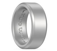 King Will Men's Silicone Wedding Bands, 8mm Wide 2.2mm Thick Comfort Fit with Unique Inner Groove Design, Rubber Engagement Rings for Daily Wear and Activities - Silver Size R