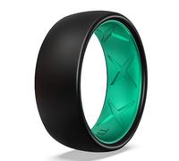 King Will Mens Silicone Wedding Ring 8mm, Black Silicone Band with Green Galaxy Inner, Dual-Layer Big X Pattern, Comfortable Flexible Ring for Daily Wear, V 1/2 (11)