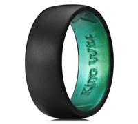 King Will Mens Silicone Wedding Ring 8mm, Black Silicone Band with Green Galaxy Inner, Dual-Layer Big X Pattern, Comfortable Flexible Ring for Daily Wear, T 1/2 (10)