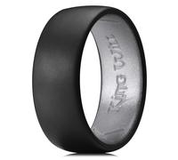 King Will Mens Silicone Wedding Ring 8mm, Black Silicone Band with Metallic Grey Inner, Dual-Layer Big X Pattern, Flexible Comfort Fit Ring, N 1/2 (7)