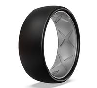 King Will Mens Silicone Wedding Ring 8mm, Black Silicone Band with Metallic Grey Inner, Dual-Layer Big X Pattern, Flexible Comfort Fit Ring, T 1/2 (10)