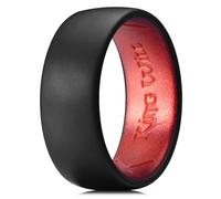 King Will Mens Silicone Wedding Ring 8mm, Black Silicone Band with Metallic Red Inner, Dual-Layer Big X Pattern, Flexible Comfort Fit Ring, N 1/2 (7)