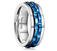 King Will Mens Silver Blue Gear Fidget Anxiety Spinner Rings Stainless Steel Rings Two Blue Gear Anxiety Ring For Men Women High Polish Wedding Band 8.5