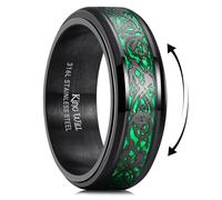 King Will Mens Spinner 8mm Stainless Steel Ring Anxiety Fidget Ring Black Celtic Dragon Green Carbon Fiber Inlay Fidget Wedding Ring 10