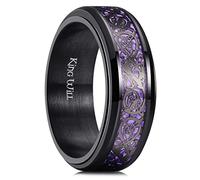 King Will Mens Spinner 8mm Stainless Steel Ring Anxiety Fidget Ring Black Celtic Dragon Purple Carbon Fiber Inlay Fidget Wedding Ring 8