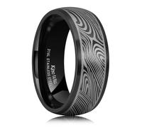 King Will Men's Stainless Steel Wedding Band - 8mm Black Promise Ring with Laser Zebra Pattern/Engraved Bull, Unique Black Stainless Steel Wedding Band Ring for Men Comfort Fit Size 7-12, Metal, No