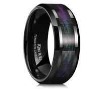 King Will Men's Tungsten Wedding Ring 8mm Black with Purple & Green Sand Inlay Polished Edge Comfort Fit, Size P 1/2 (8)