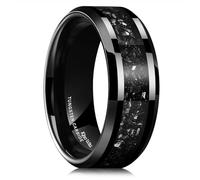 King Will Men's Wedding Band 8mm Black Plated Tungsten Wedding Ring for Men with Vibrant Silver Meteorite Glitter Inlays Comfort Fit| Galaxy Collection Q (8.5)