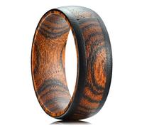 King Will Men's Wooden Wedding Band with Golden Sandalwood and Dual Black Ebony Borders, 8mm Wide Wooden Wedding Ring for Men Comfort Fit R 1/2 (9)