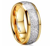 King Will METEOR 8mm 14K Gold Plated Domed Tungsten Carbide Ring Imitated Meteorite Wedding Band(9)