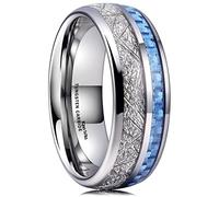 King Will METEOR 8mm Silver Meteorite Tungsten Carbide Wedding Ring for Men Domed blue Carbon Fiber Inlay Engagement Wedding Band Comfort Fit 9