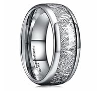 King Will METEOR Mens 8mm Silver Tungsten Carbide Meteorite Inlay Domed High Polished Ring 10.5