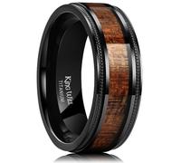 King Will NATURE 8mm Black Titanium Ring with Wood Inlay Wedding Band Ring for Men Real Comfort Fit 12