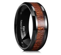 King Will Nature 8mm Black Tungsten Carbide Ring Wood Inlay Wedding Band High Polished Finish Comfort Fit R(9)