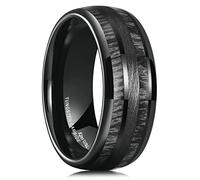King Will Nature 8mm Mens Domed Blue/Green/Brown Maple Inlay Black Tungsten Carbide Ring Brushed Wedding Band, Tungsten Carbide, No Gemstone