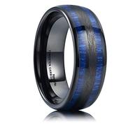 King Will Nature 8mm Mens Domed Blue Maple Inlay Black Tungsten Carbide Ring Brushed Wedding Band for Men O (7.5)