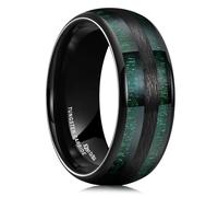 King Will Nature 8mm Mens Domed Green Wood Inlay Black Tungsten Carbide Ring Wedding Band 14