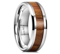 King Will Nature 8mm Real Wood Tungsten Carbide Ring High Polished Wedding Band Comfort Fit 8.5
