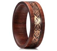 King Will NATURE 8mm Sandalwood Inlay Rose Gold Celtic Wedding Engagement Ring Band Comfort fit 12
