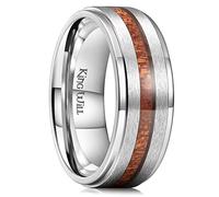 King Will NATURE 8mm Silver Wood Titanium Ring Real Wood Inlay Wedding Band Ring for Men Matte Brushed Finish Comfort Fit 7.5