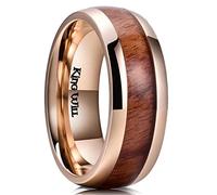 King Will NATURE Koa Wood Inlay Titanium Wedding Ring 8mm Gold Plated Dome Style High Polished Comfort Fit Q (8.5)