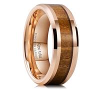 King Will Nature Koa Wood Inlay Tungsten Carbide Wedding Ring 8mm Rose Gold High Polished Comfort Fit 7
