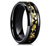 King Will NATURE Mens 8mm Black Tungsten Carbide Wedding Ring with Black and Gold Foils Inlay Beveled Edge Foils Tungsten Ring T(10)