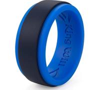 King Will Silicone Mens Ring 8mm, Dual Color Step Edge Design, Black and Blue Comfort Fit Rubber Wedding Band for Men, Size N 1/2 (7)