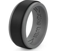 King Will Silicone Mens Ring 8mm, Dual Color Step Edge Design, Black and Cool Gray Comfort Fit Rubber Wedding Band for Men, Size X 1/2 (12)