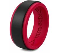 King Will Silicone Mens Ring 8mm, Dual Color Step Edge Design, Black and Red Comfort Fit Rubber Wedding Band for Men, Size V 1/2 (11)