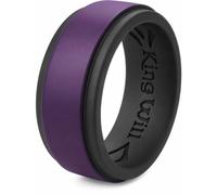 King Will Silicone Mens Ring 8mm, Dual Color Step Edge Design, Medium Purple and Black Comfort Fit Rubber Wedding Band for Men, Size V 1/2 (11)