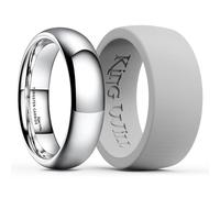 King Will Silicone Rings for Men 6mm Domed Tungsten Wedding Engagement Band Set - Rubber Wedding Bands, Workout Rings for Men with Arc Shaped Design - Available in Gray 8