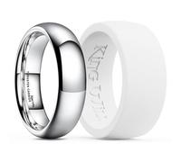 King Will Silicone Rings for Men 6mm Domed Tungsten Wedding Engagement Band Set - Rubber Wedding Bands, Workout Rings for Men with Arc Shaped Design - Available in White 9