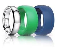 King Will Silicone Rings for Men 6mm Domed Tungsten Wedding Engagement Band Set - Rubber Wedding Bands, Workout Rings for Men with Arc Shaped Design - Available in Green Blue 12