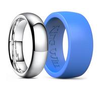 King Will Silicone Rings for Men 6mm Domed Tungsten Wedding Engagement Band Set - Rubber Wedding Bands, Workout Rings for Men with Arc Shaped Design - Available in Blue 9