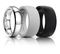 King Will Silicone Rings for Men 6mm Domed Tungsten Wedding Engagement Band Set - Rubber Wedding Bands, Workout Rings for Men with Arc Shaped Design - Available in Gray Black 11