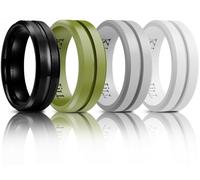 King Will Silicone Rings for Men 8mm Black Tungsten Wedding Band- Men's Wedding Ring Set - Rubber Wedding Bands, Workout Rings for Men with Grooved Center Design - Available in White Gray Green 10