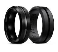 King Will Silicone Rings for Men 8mm Black Tungsten Wedding Band - Men's Wedding Ring Set - Rubber Wedding Bands, and Workout Rings for Men with Grooved Center Design - Available in Black 8