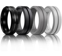 King Will Silicone Rings for Men 8mm Black Tungsten Wedding Band - Men's Wedding Ring Set - Rubber Wedding Bands, and Workout Rings for Men with Grooved Center Design - Available in Gray Black 11