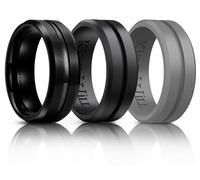 King Will Silicone Rings for Men 8mm Black Tungsten Wedding Band- Men's Wedding Ring Set - Rubber Wedding Bands, Workout Rings for Men with Grooved Center Design - Available in Dark Gray Black 11