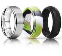 King Will Silicone Rings for Men 8mm Tungsten Wedding Band - Men's Wedding Ring Set - Rubber Wedding Bands, and Workout Rings for Men with Step Edge Design - Available in Camouflage Green Black 11