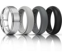 King Will Silicone Rings for Men 8mm Tungsten Wedding Band - Men's Wedding Ring Set - Rubber Wedding Bands, and Workout Rings for Men with Step Edge Design - Available in Silver Gray Black 8