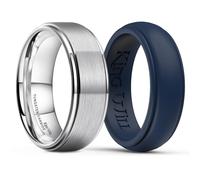 King Will Silicone Rings for Men 8mm Tungsten Wedding Band - Men's Wedding Ring Set - Rubber Wedding Bands, and Workout Rings for Men with Step Edge Design - Available in Blue 8