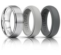 King Will Silicone Rings for Men 8mm Tungsten Wedding Band - Men's Wedding Ring Set - Rubber Wedding Bands, and Workout Rings for Men with Step Edge Design - Available in Gray 13