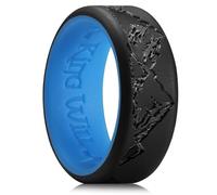 King Will Silicone Rings For Men, Black & Blue Rubber Wedding Bands with Unique Mountain Peak Design, 8mm Wide 2.2mm Thick, Comfort Fit T 1/2 (10)